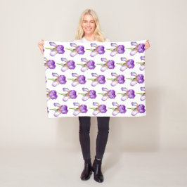 Lila Iris Mönster ~ Chic Blommigt Fleece Blanket