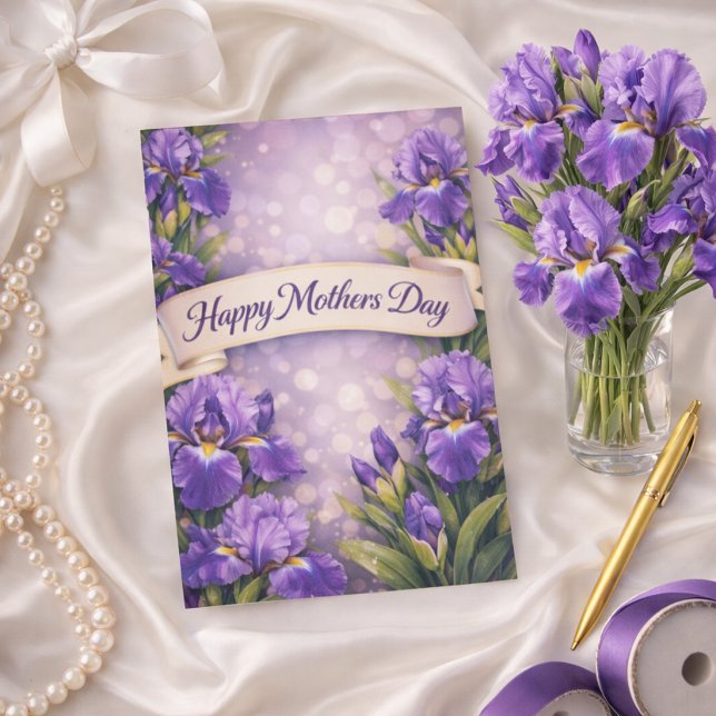 Lila Iris Mors Dag Hälsningsdesign Julkort (Skapare uppladdad)
