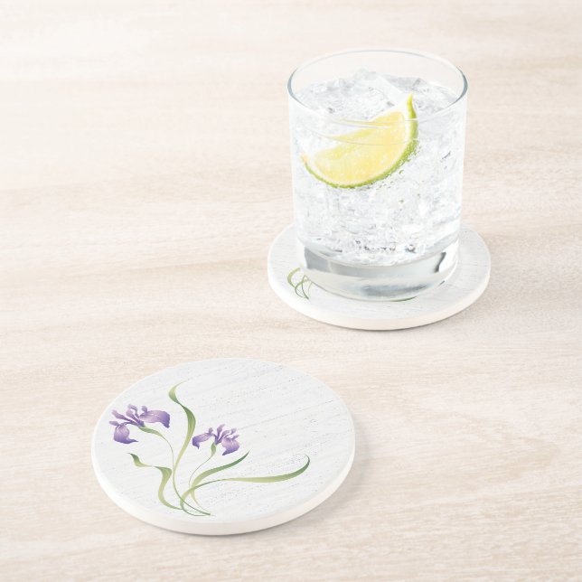 Lila Iris on Wood Underlägg (Sidan)