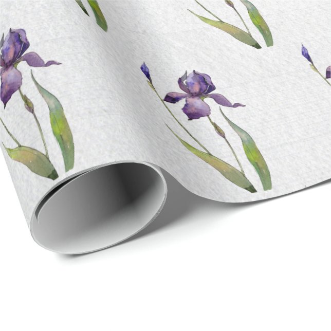 Lila Iris på Grått Wood Wrapping Papper Presentpapper (Rullad Hörn)