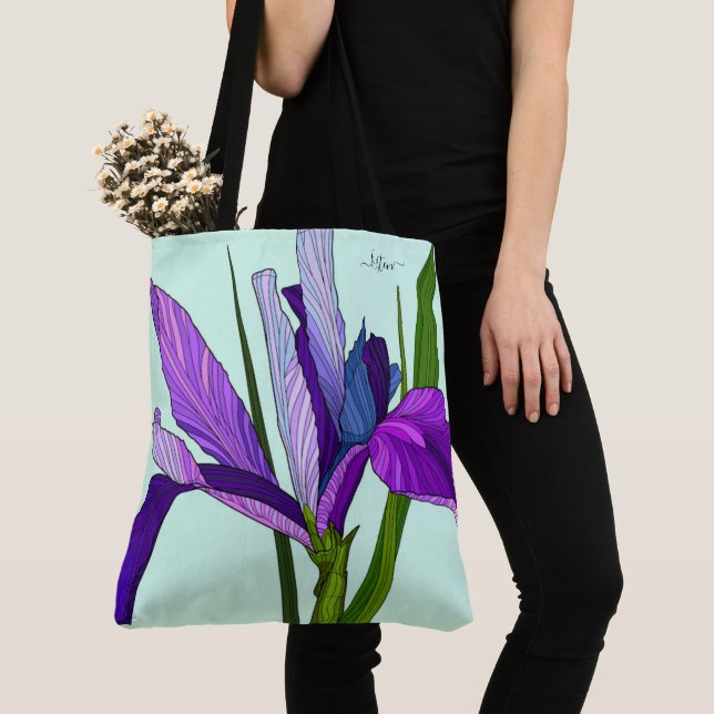 Lila Iris på Mint, Personlig Blommigt Tygkasse (Närbild)