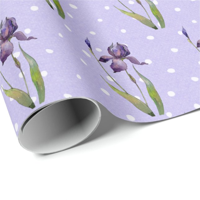 Lila Iris på Polka dots Presentpapper (Rullad Hörn)