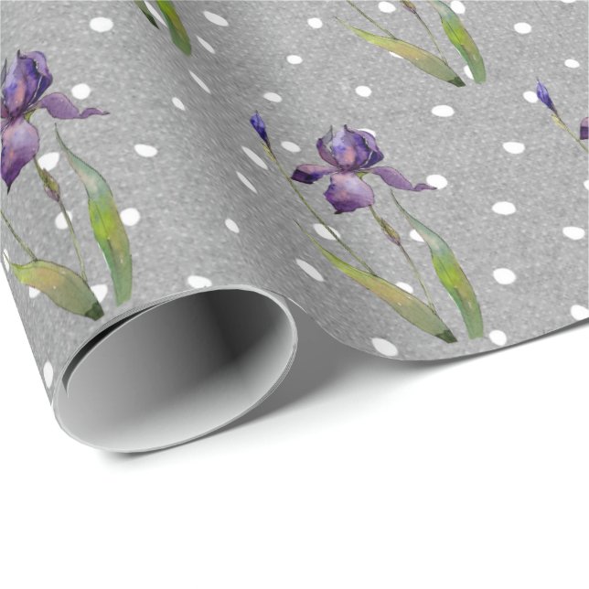 Lila Iris på Polka dots Wrapping Papper Presentpapper (Rullad Hörn)