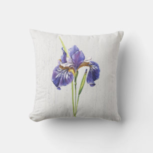 Lila Iris på Whitewashed Wood Kudde