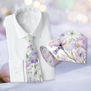 Lila Iris Romantic Blommigt Bröllop Marskalkar Slips