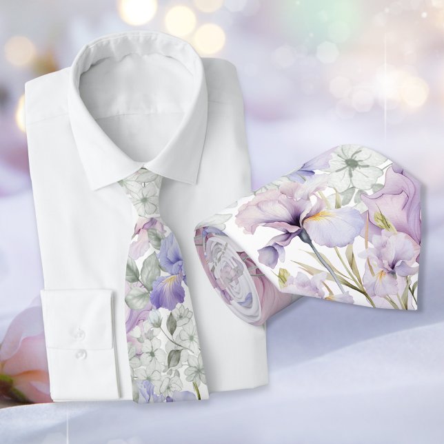 Lila Iris Romantic Blommigt Bröllop Marskalkar Slips (Purple Iris Romantic Floral Wedding Groomsmen Neck Tie)