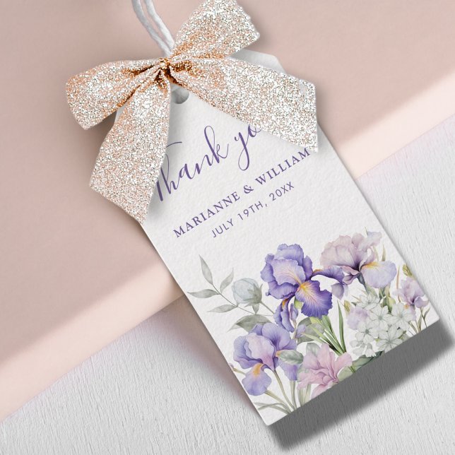 Lila Iris Romantic Blommigt Wedding Favor Presentetikett (Purple Iris Romantic Floral Wedding Favor Gift Tags)