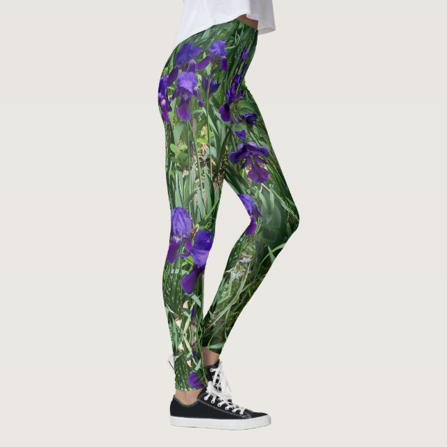 Lila Iris Trädgårdstryck - Heltryckta Leggings (Höger)