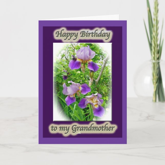 Lila Iris Trio Grandmor Birthday Card Kort (Framsida)