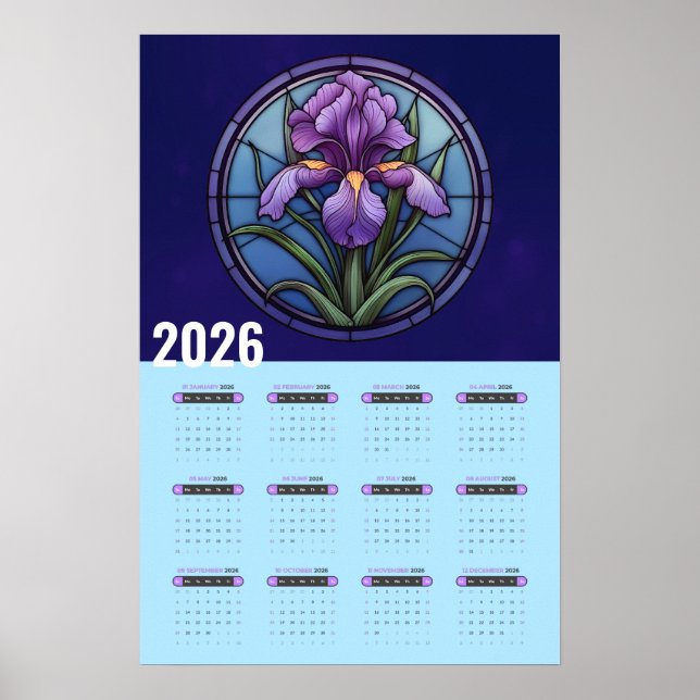 Lila Iris Vägg 2026 Kalender Poster (Framsidan)