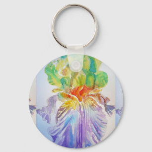 Lila Iris vattencolor blommigt Nyckelring