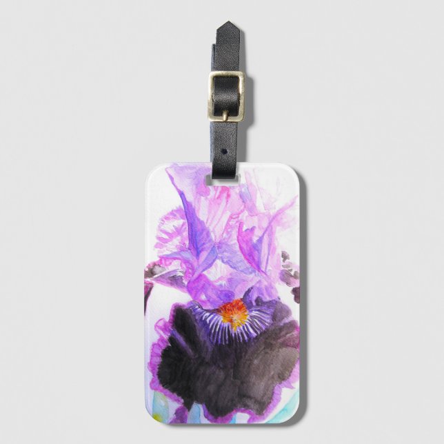 Lila Iris Vattenfärg Blomma Blommig Födelsedag Bagagebricka (Framsida vertikal)