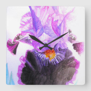 Lila Iris Vattenfärg Blomma Blommig Födelsedag Fyrkantig Klocka