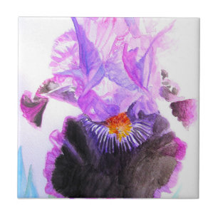 Lila Iris Vattenfärg Blomma Blommig Födelsedag Kakelplatta