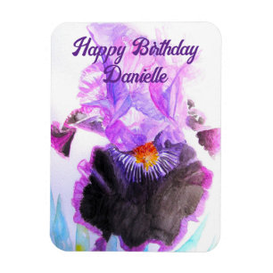 Lila Iris Vattenfärg Blomma Blommig Födelsedag Magnet