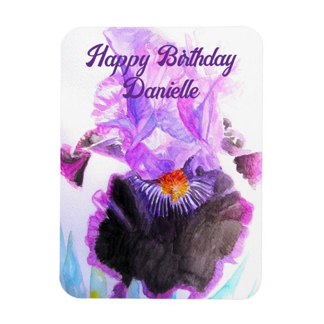 Lila Iris Vattenfärg Blomma Blommig Födelsedag Magnet (Vertikal)