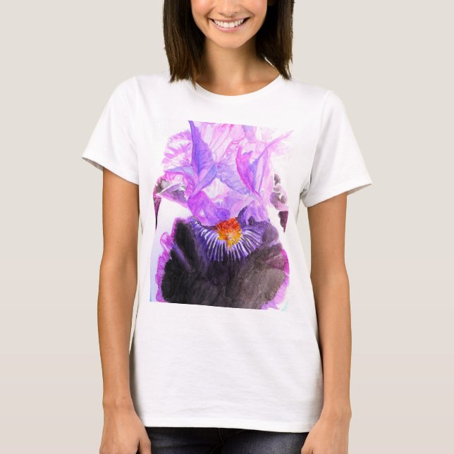 Lila Iris Vattenfärg Blomma Blommig Födelsedag T Shirt (Framsida)
