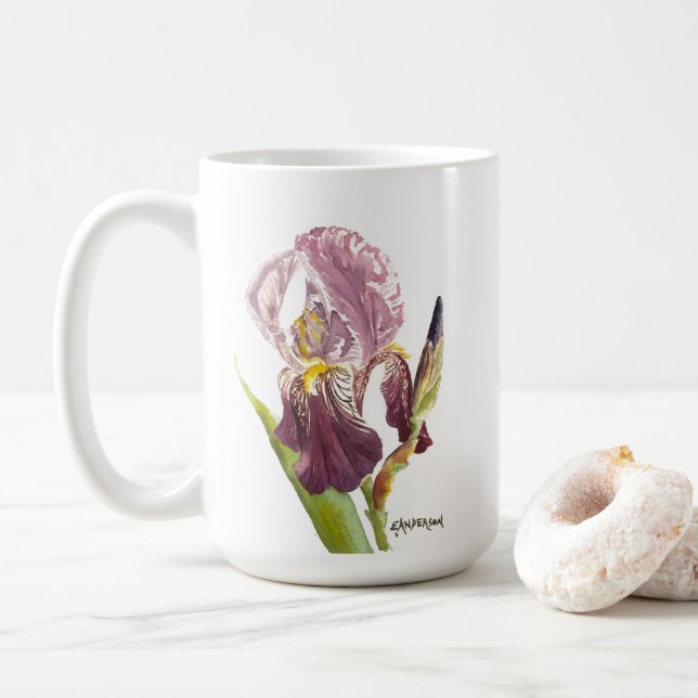 Lila Iris vattenfärgsblomma Kaffemugg (Med munk)
