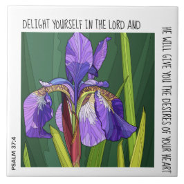 Lila Iris w/ verse från Psalm 37:4 keramiskt platt Kakelplatta
