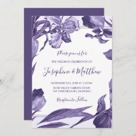 Lila Iris Watercolor Blommigt Botanical Bröllop Inbjudningar