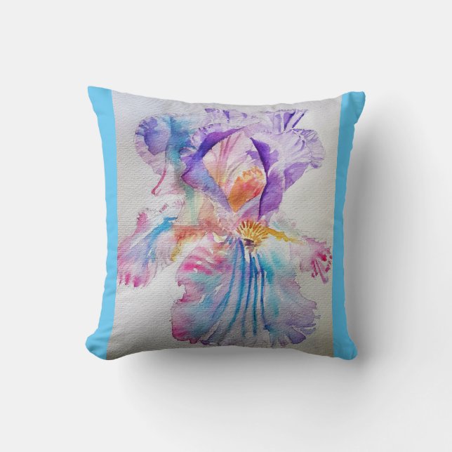 Lila Iris Watercolor blommigt light blue Cushion Kudde (Framsida)