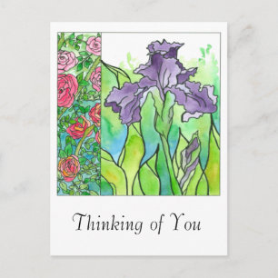 Lila Iris Watercolor Flowers... Vykort