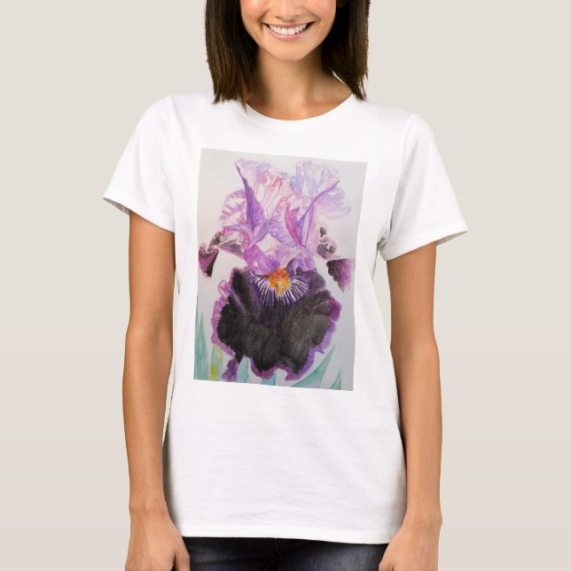 Lila Iris Watercolor Painting art T Shirt (Framsida)