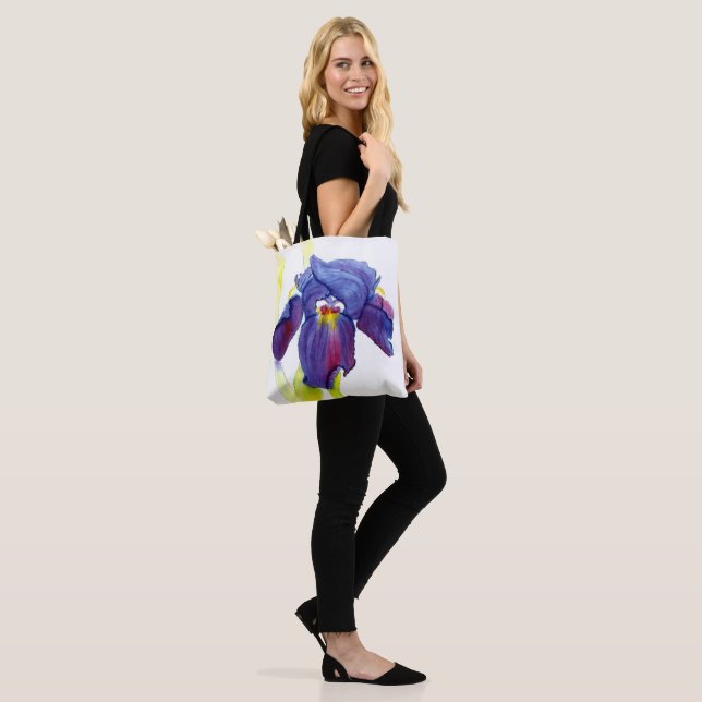 Lila Iris Watercolor Tote Bag Tygkasse (På modell)