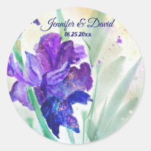 Lila Iris Wedding Favor Sticker Runt Klistermärke