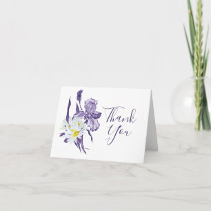 Lila Iris White Daisy Botanisk Blommigt Bröllop Tack Kort