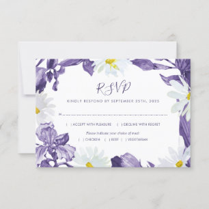 Lila Iris White Daisy Vattenfärg Botaniskt Måltide OSA Kort