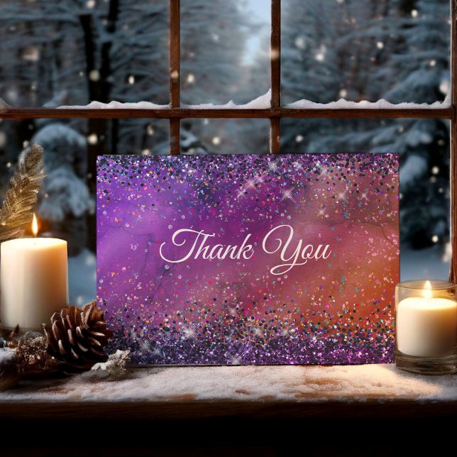 Lila iriserande borstat metallglitter tack kort (Skapare uppladdad)