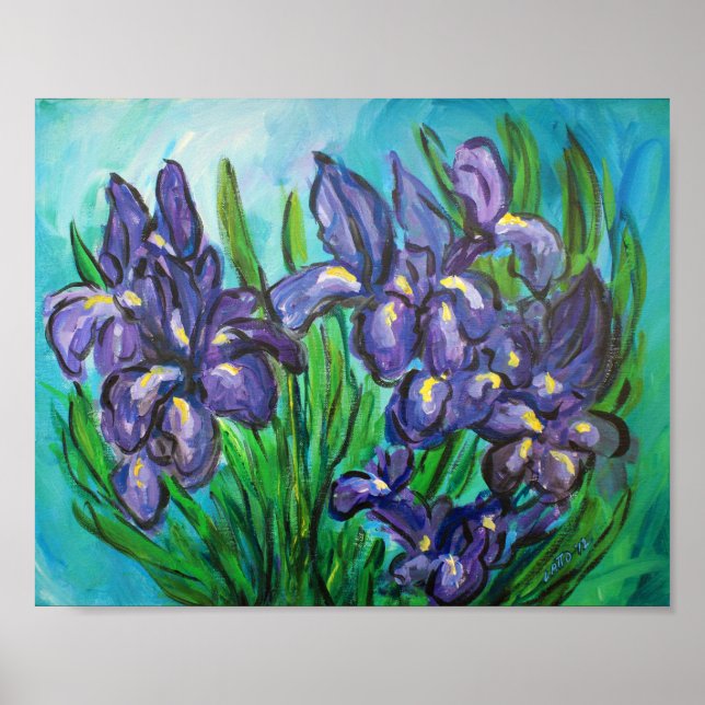 Lila Irises Modern Art Painting Poster utskrifter (Framsidan)