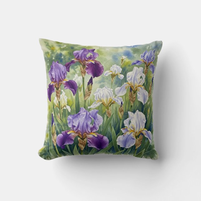 Lila Irises Vår Flower Pillow Kudde (Framsida)