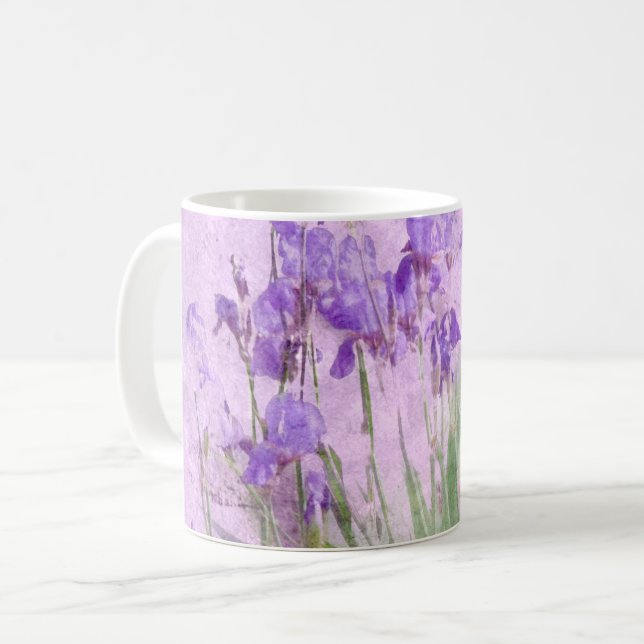 Lila Irises Watercolor - Kaffemugg (Framsida vänster)