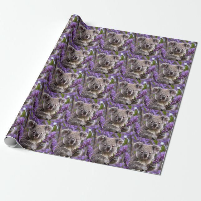 Lila Jacaranda Koala Bear Presentpapper (Utrullad)