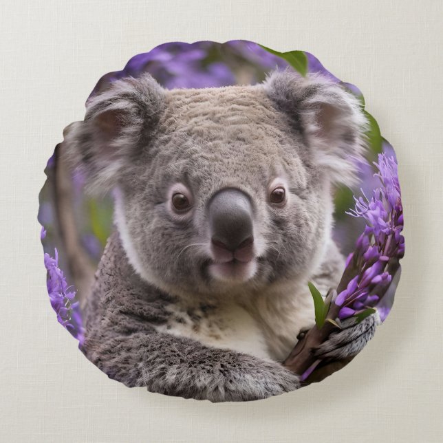 Lila Jacaranda Koala Bear Rund Kudde (Framsidan)