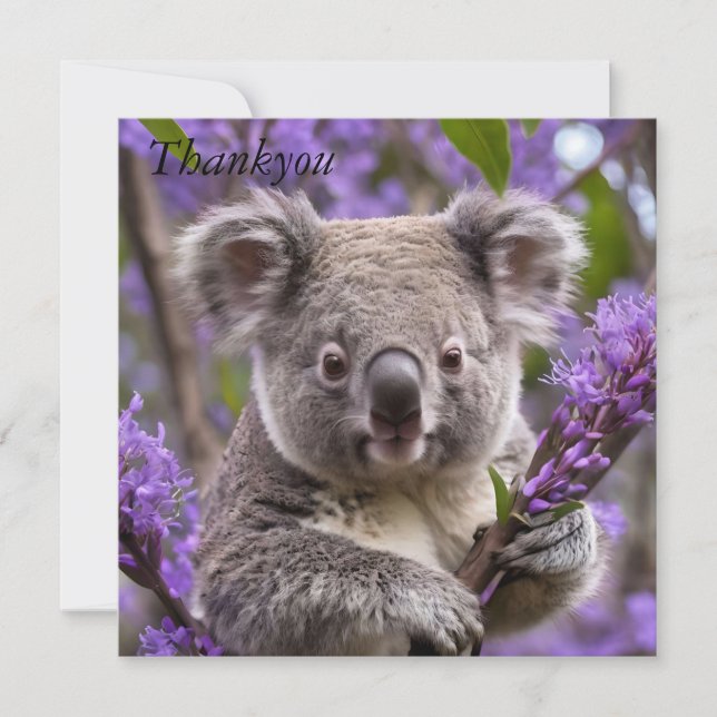 Lila Jacaranda Koala Bear Tack Kort (Framsida)