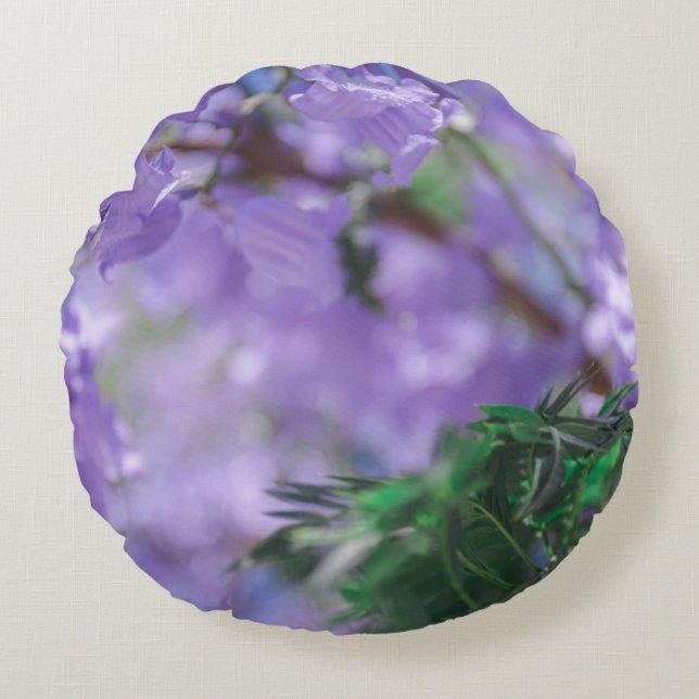 Lila Jacaranda Träd Flowers Rund Kudde (Framsidan)
