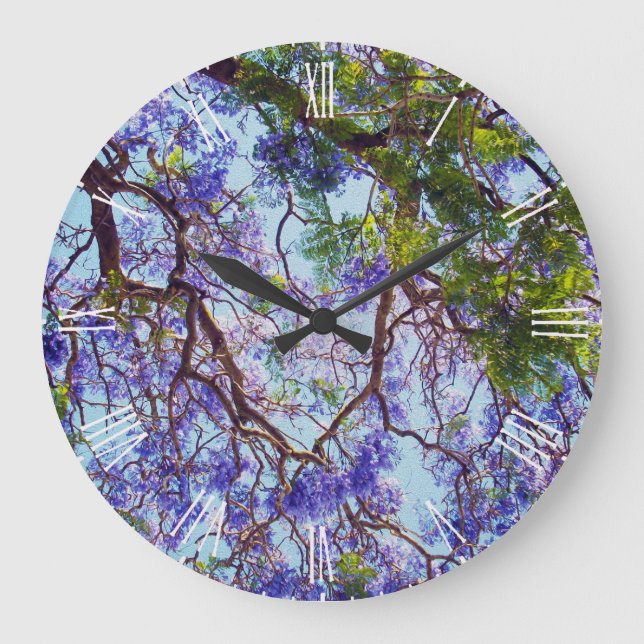Lila Jacaranda Träd Oil Paint, Large Wall Clock Stor Klocka (Framsida)
