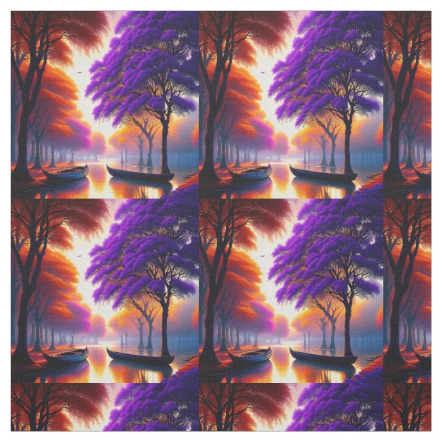 Lila Jacaranda Träd på floden, Fabric Tyg (Provkarta)