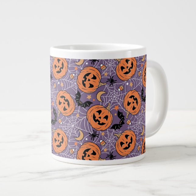 Lila Jack-O-Lantern Halloween Mönster Jumbo Mugg (Framsida höger)