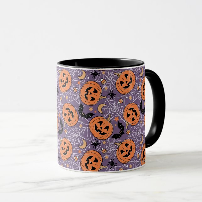 Lila Jack-O-Lantern Halloween Mönster Mugg (Framsida höger)