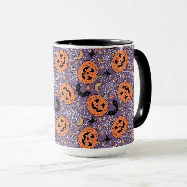 Lila Jack-O-Lantern Halloween Mönster Mugg (Framsida höger)