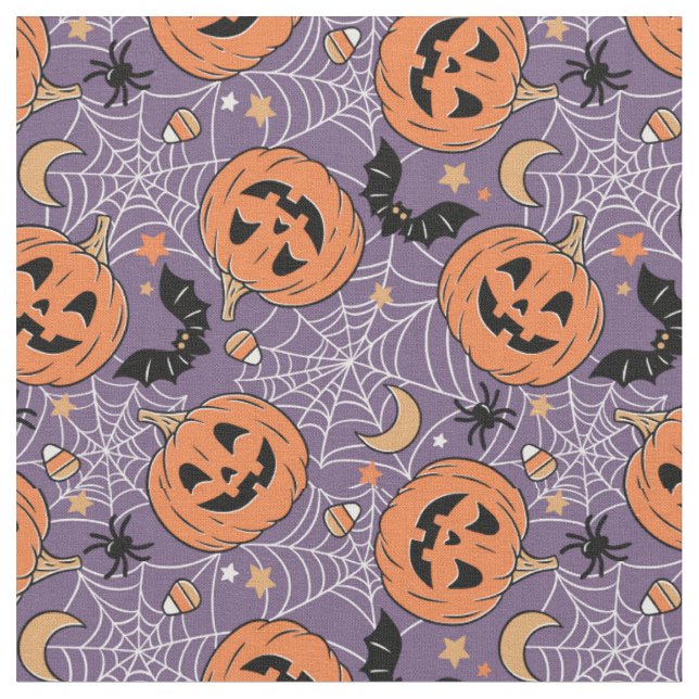 Lila Jack-O-Lantern Halloween Mönster Tyg (Närbild)
