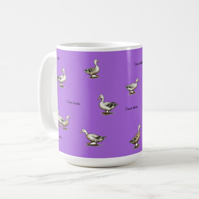 Lila jag älskar ankor kaffemugg (Framsida vänster)