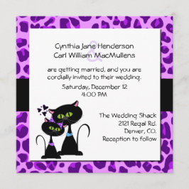 Lila Jaguar Print & Black Cat Wedding bjudande Inbjudningar
