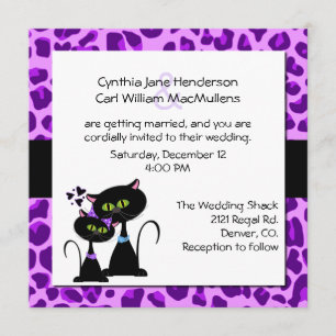 Lila Jaguar Print & Black Cat Wedding bjudande Inbjudningar