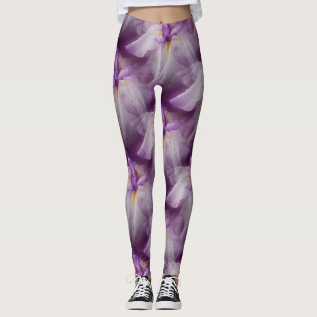 Lila Japansk iris Flower Mönster Leggings (Framsida)