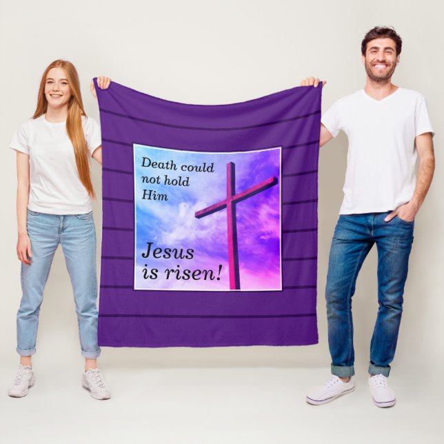 Lila JESUS IS RISEN Påsk Fleecefilt (På plats)